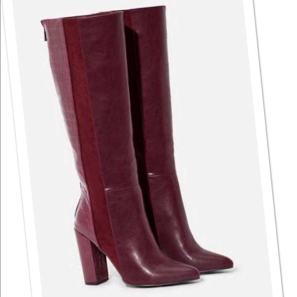 Burgundy block heel knee boots-EUC